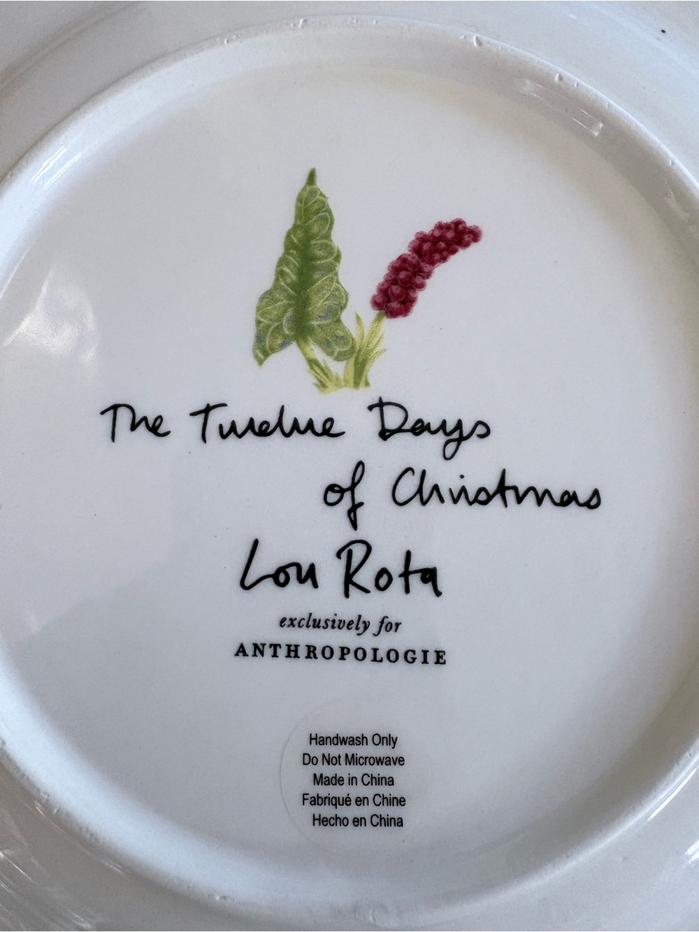 Lou Rota Anthropologie 12 Days of Christmas Ten 10 Lords A Leaping Dessert Plate - Picture 6 of 6